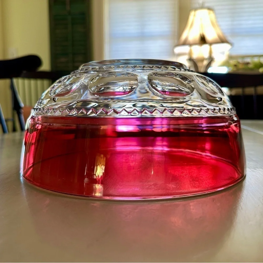KINGS CROWN, RUBY RED FLASHING, THUMBPRINT, GLASS BOWL, FROM MID-20TH CENTURY.